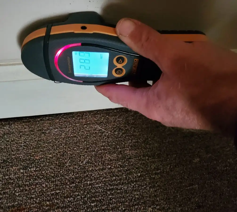 Moisture detection at baseboard during Burst Pipe Cleanup in East Milton